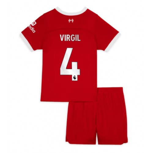 Liverpool Virgil van Dijk #4 Hemmaställ Barn 2023-24 Kortärmad (+ Korta byxor)